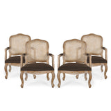 French Country Wood and Cane Upholstered Dining Armchair - NH542513
