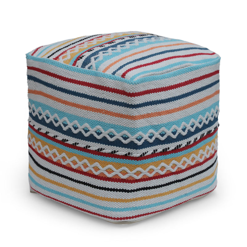 Boho Handcrafted Peruvian Print Cube Pouf - NH615413