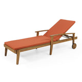 Outdoor Acacia Wood Chaise Lounge with Water Resistant Cushion - NH062513