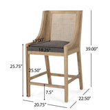 Deville French Country Fabric Upholstered Wood and Cane 25.5 inch Counter Stools, Set of 2