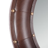 Handcrafted Boho Studded Leather Round Wall Mirror - NH690413