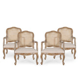 French Country Wood and Cane Upholstered Dining Armchair - NH542513