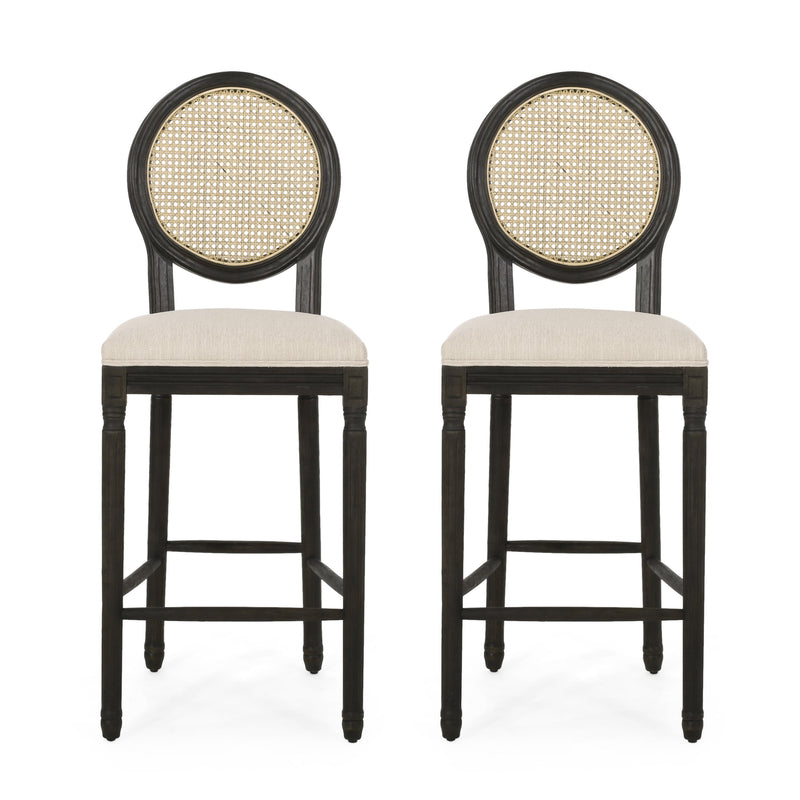 French Country Wooden Barstools with Upholstered Seating (Set of 2) - NH345313