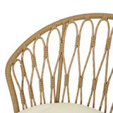 Cowen Outdoor Wicker Dining Chairs with Cushion, Set of 2, Light Brown, Black, and Beige