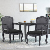 French Country Wood and Cane Upholstered Dining Armchair - NH542513