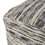 Boho Handcrafted Fabric Cube Pouf, Ivory, Gray, and Black - NH913413