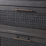 Pollards Rustic Acacia Wood and Cane 5 Drawer Dresser, Dark Gray