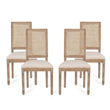 French Country Wood and Cane Upholstered Dining Chair, Set of 4 - NH494513