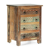 Boho Handcrafted Wooden 4 Drawer Chest, Antique White - NH706413