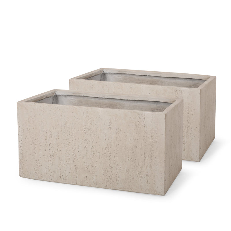 Outdoor Modern Cast Stone Rectangular Planters (Set of 2) - NH713313