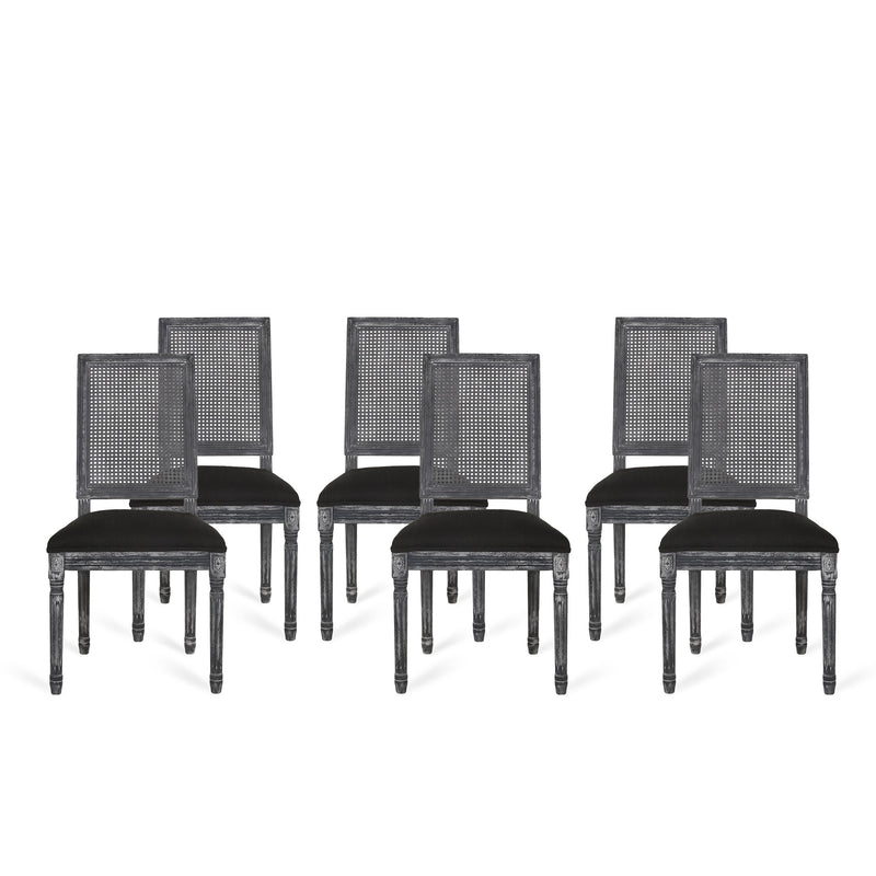 French Country Wood and Cane Upholstered Dining Chair (Set of 6) - NH794513