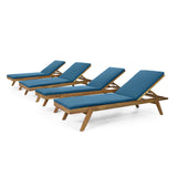 Outdoor Acacia Wood Chaise Lounge with Water Resistant Cushions, Set of 4 - NH848413