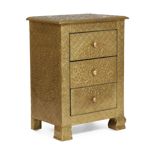 Handcrafted Boho 3 Drawer Nightstand - NH889313