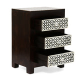 Handcrafted Boho 3 Drawer Mango Wood Nightstand - NH898313