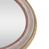 Boho Wood Round Mirror, White Washed and Red - NH603413