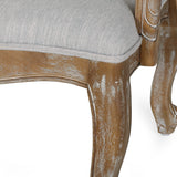 French Country Wood and Cane Upholstered Dining Armchair - NH542513