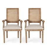 French Country Wood and Cane Upholstered Dining Chair - NH721513