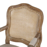 French Country Wood and Cane Upholstered Dining Armchair - NH542513