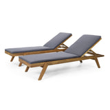 Outdoor Acacia Wood Chaise Lounge with Water Resistant Cushions, Set of 2 - NH148413