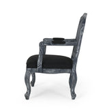 French Country Wood and Cane Upholstered Dining Armchair - NH542513