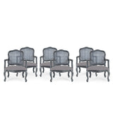 French Country Wood and Cane Upholstered Dining Armchair - NH542513