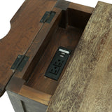 Handcrafted Mango Wood Side Table with Charging Port, Rustic Brown Antique - NH110513