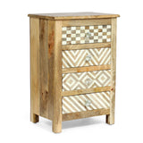 Handcrafted Boho 4 Drawer Mango Wood Nightstand - NH807313