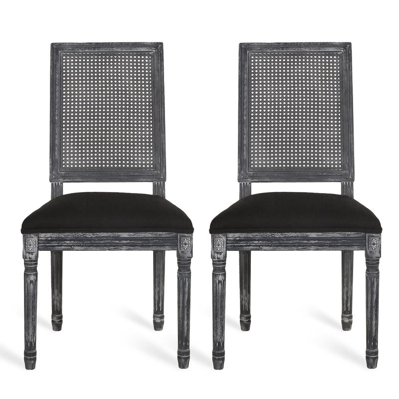 French Country Wood and Cane Upholstered Dining Chair, Set of 2 - NH784513