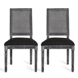 French Country Wood and Cane Upholstered Dining Chair, Set of 2 - NH784513