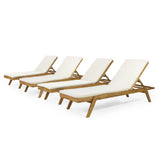 Outdoor Acacia Wood Chaise Lounge with Water Resistant Cushions, Set of 4 - NH848413