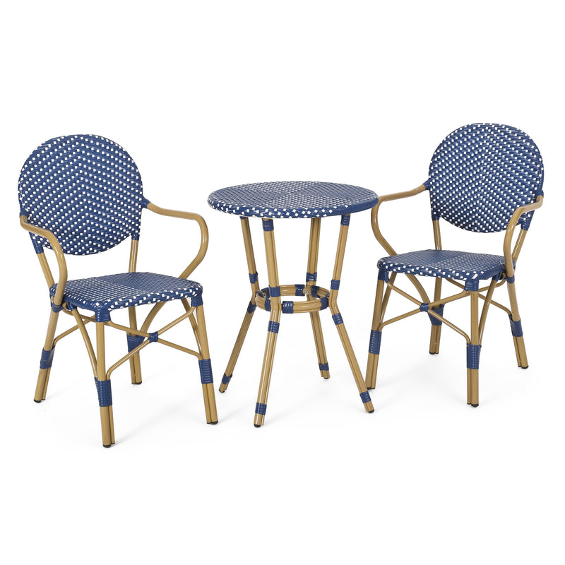 Outdoor Aluminum French Bistro Set, Dark Teal, White, and Bamboo Finish - NH354413