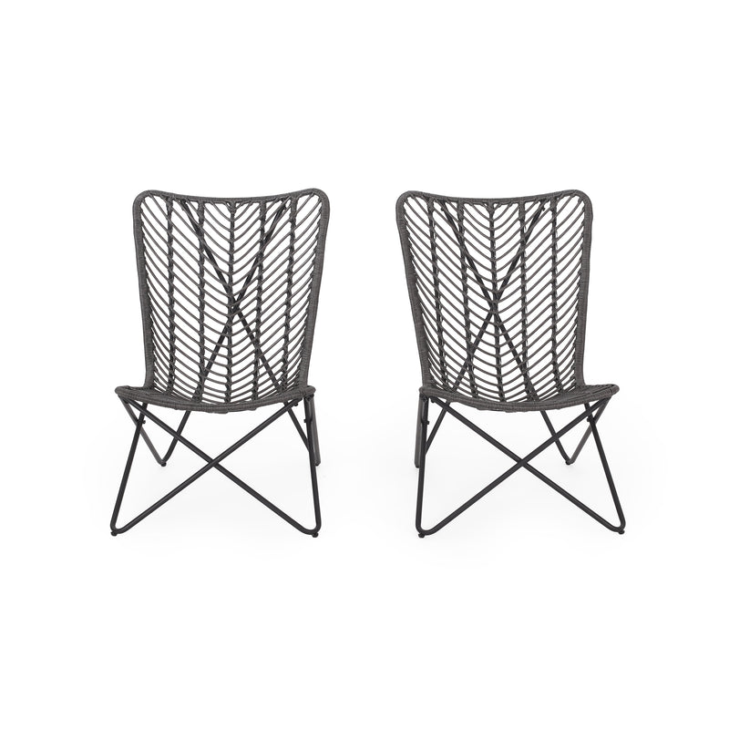 Juan Outdoor Wicker Accent Chairs, Set of 2