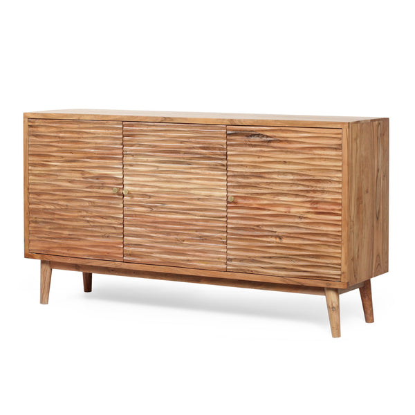 Boho Handcrafted 2 Door Acacia Wood Sideboard, Natural - NH723413