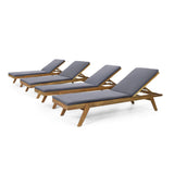 Outdoor Acacia Wood Chaise Lounge with Water Resistant Cushions, Set of 4 - NH848413