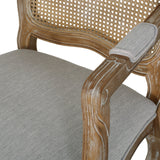 French Country Wood and Cane Upholstered Dining Armchair - NH542513