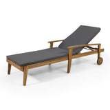 Outdoor Acacia Wood Chaise Lounge with Water Resistant Cushion - NH062513