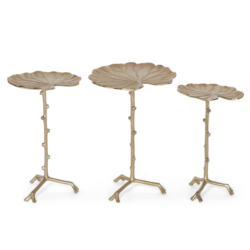 Boho Glam Handcrafted Aluminum Lily Pad Side Tables (Set of 3), Antique Gold - NH436413