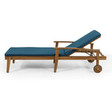 Outdoor Acacia Wood Chaise Lounge with Water Resistant Cushion, Set of 2 - NH762513