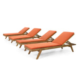 Outdoor Acacia Wood Chaise Lounge with Water Resistant Cushions, Set of 4 - NH848413