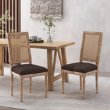 French Country Wood and Cane Upholstered Dining Chair, Set of 2 - NH784513