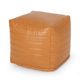 Contemporary Faux Leather Channel Stitch Pouf - NH797413