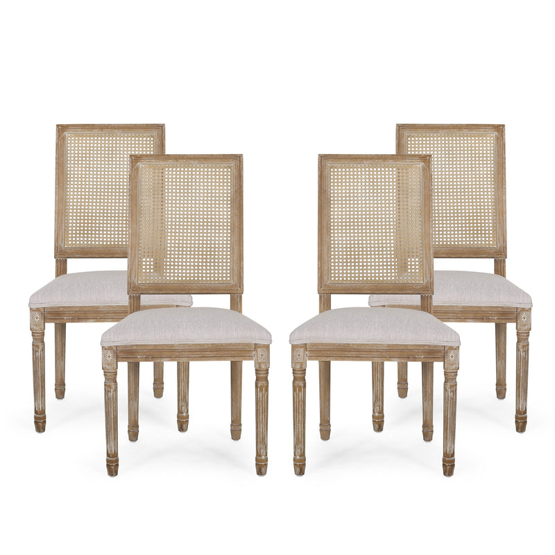 French Country Wood and Cane Upholstered Dining Chair, Set of 4 - NH494513