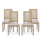 French Country Wood and Cane Upholstered Dining Chair, Set of 4 - NH494513