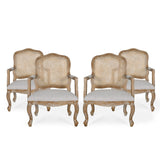 French Country Wood and Cane Upholstered Dining Armchair - NH542513