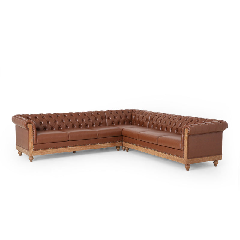 Tufted 7 Seater Sectional Sofa with Nailhead Trim - NH635413