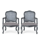 French Country Wood and Cane Upholstered Dining Armchair - NH542513