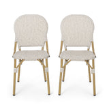 Outdoor Aluminum French Bistro Chairs, Set of 2, Light Brown and Bamboo Finish - NH244413