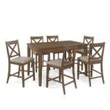 Farmhouse Wood Counter Height 7 Piece Dining Set - NH757413