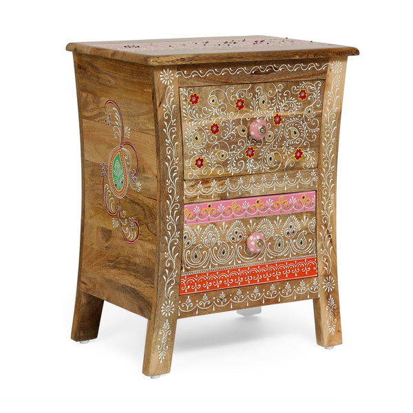 Handcrafted Boho 2 Drawer Mango Wood Nightstand - NH646313