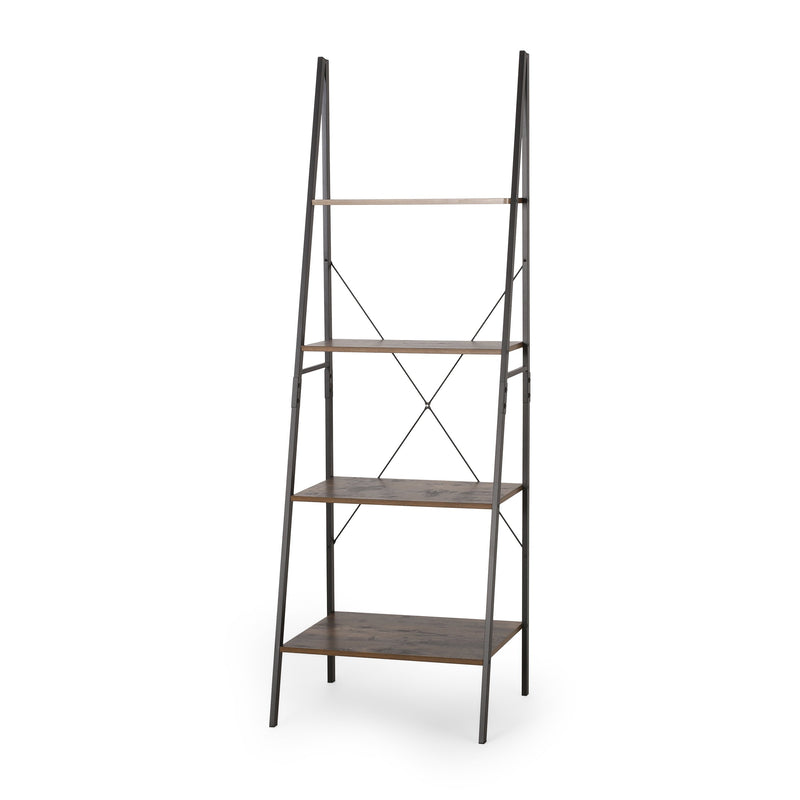 Modern Industrial 4 Shelf Etagere Ladder Bookcase - NH450413